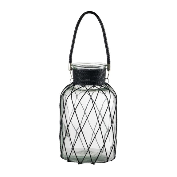 A & B Home Transitional Clear And Black Glass Vase With Handle 77656