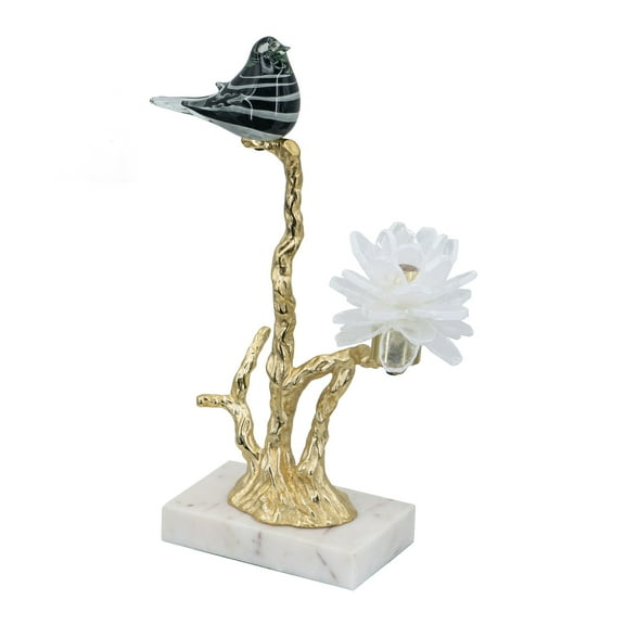 A & B Home Transitional Sitting Bird On Branch Decor With Gold & White 77749-DS