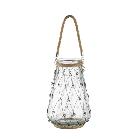 A & B Home Transitional Teardrop Clear And Black Vase With Handle 77652