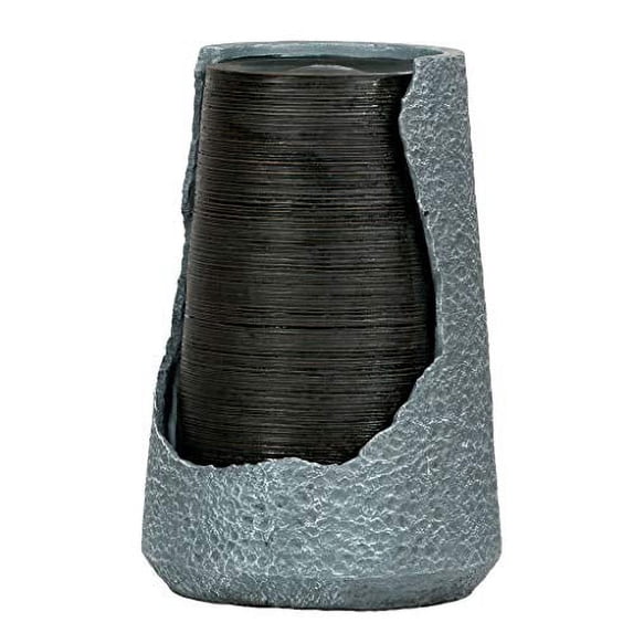 A&B Home Unique Modern Broken Urn Water Fountain with Light, 26 In Tall, Gray And Black