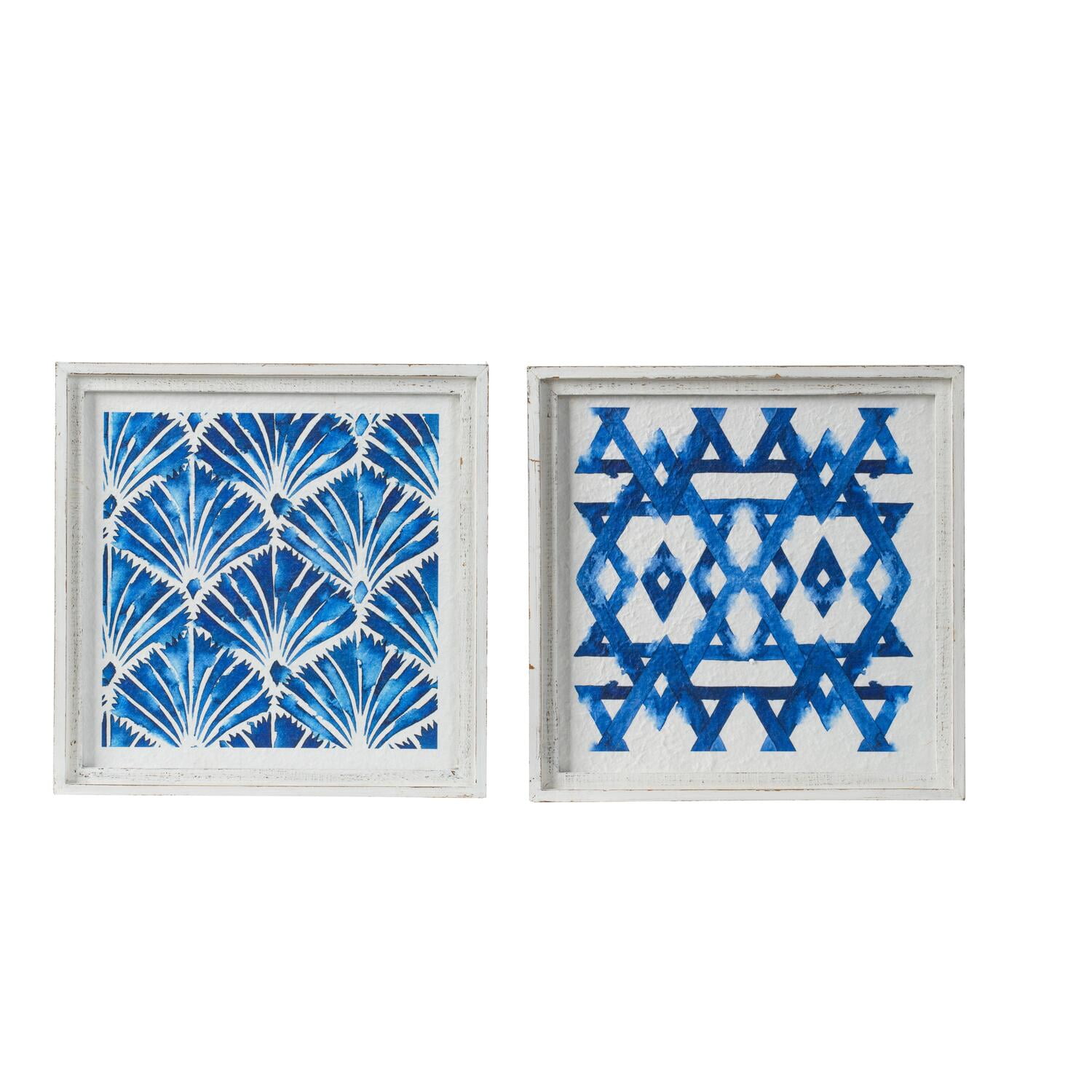 Set of Two White and Indigo Botanical Wall Art