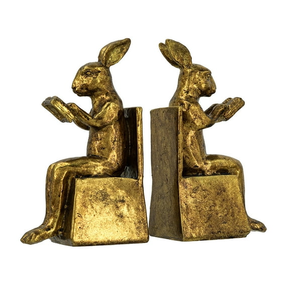 A&B Home Weathered Gold Seated Rabbit Resin Bookend Set 3.9" x 2.8" x 6.9"