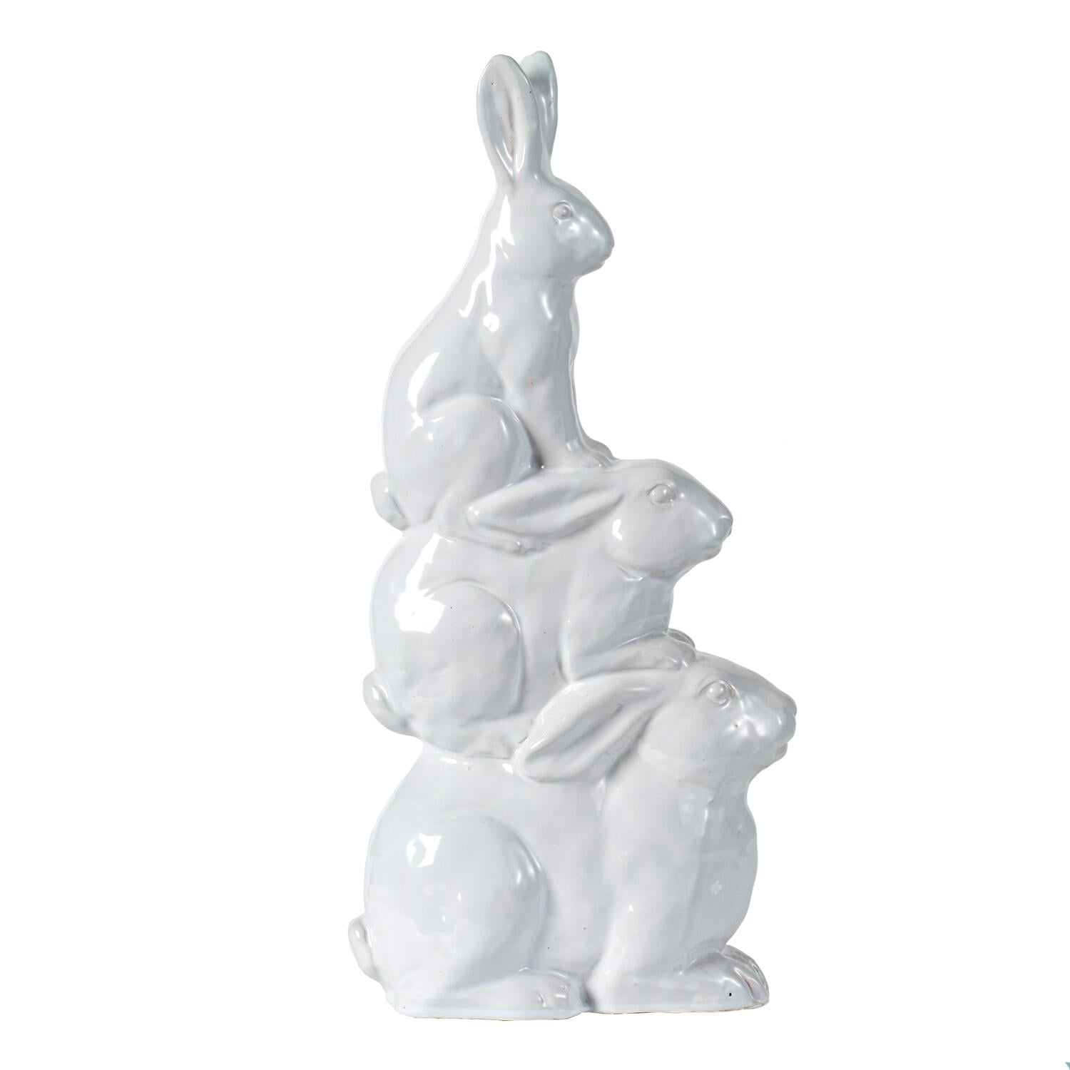 A&B Home White Ceramic Stacked Rabbit Statue 8.1