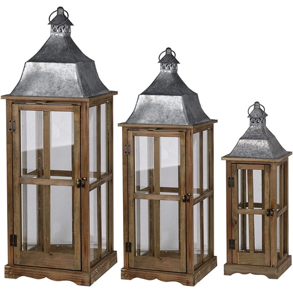 A&B Home Window Scape Lanterns - Brown - Set of Three-Color:Brown,Style:Classic Vintage