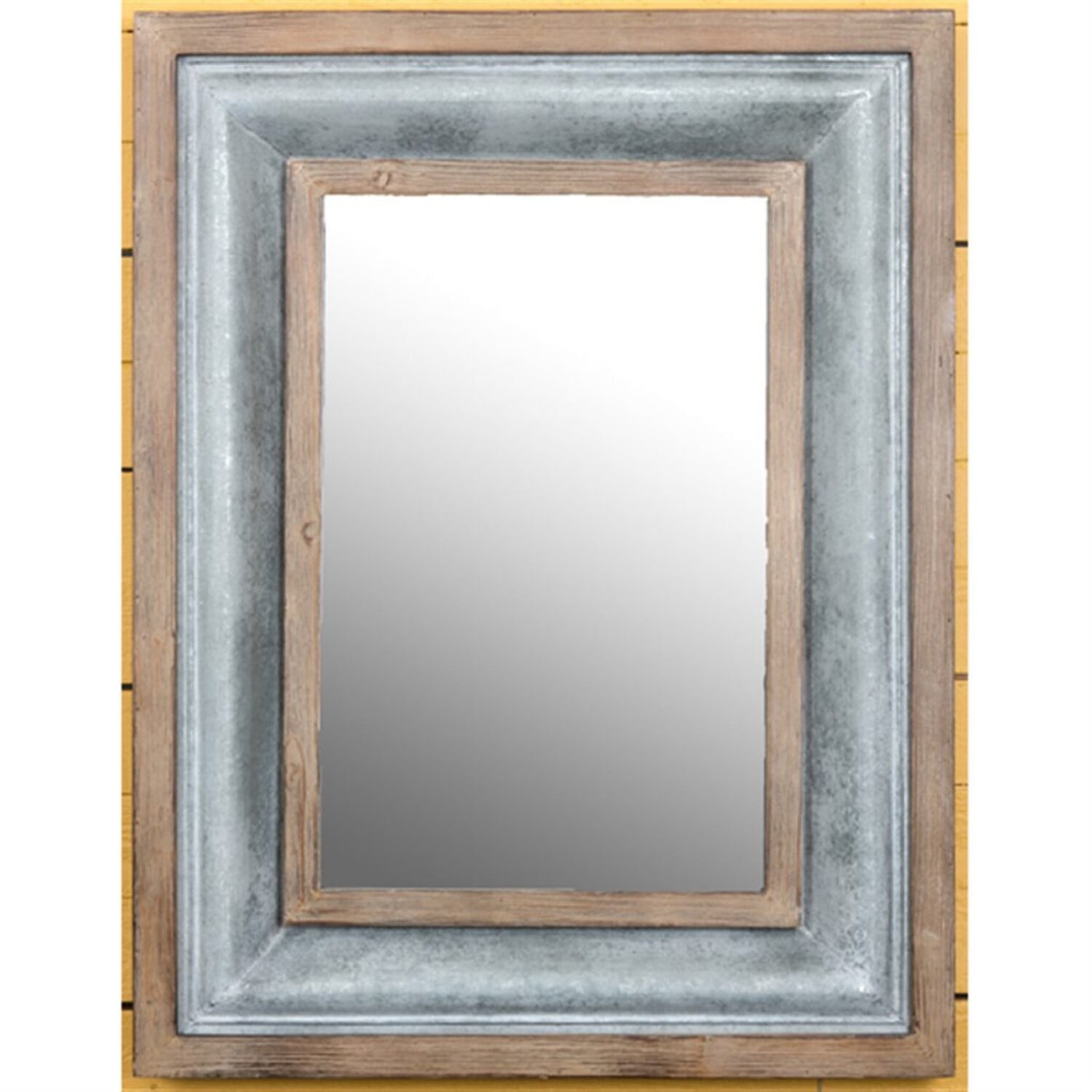 Industrial Black Iron and Distressed Wood Rectangular Wall Mirror