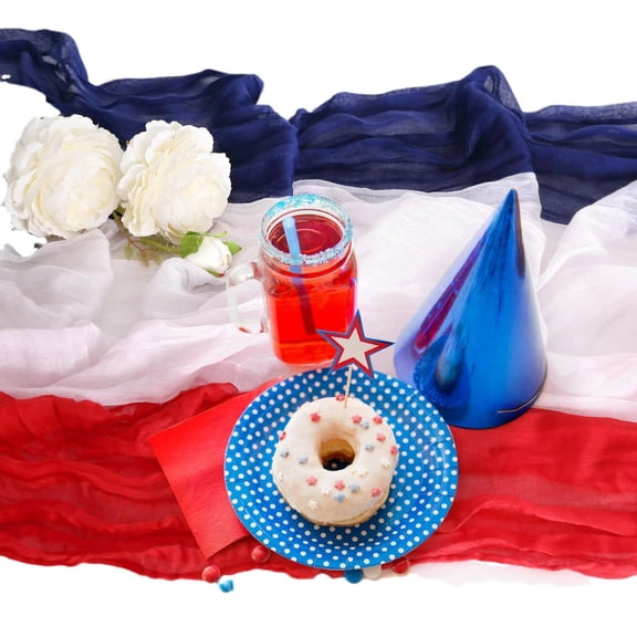 A,B Polyester Table Flag For Independence Day, Red White Blue Patchwork Fold Decor For Dining Table, Patriotic Splicing Flag For Memorial Day Picnic Barbecue
