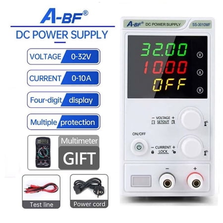 A-BF 110V/220V DC Power Supply 300W Adjustable Constant Power 30V 10A Lab Source 4 Digit Miniature Voltage Regulator with Memory Function
