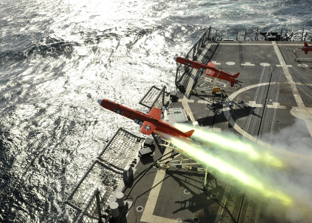 A BQM-74E aerial drone launches from the guided-missile frigate USS Thach Canvas Art - Stocktrek Images (33 x 24)