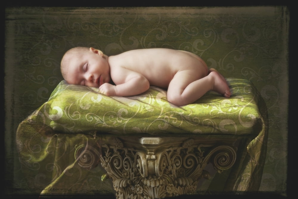 A Baby Asleep On A Pillar Canvas Art - Pete Stec Design Pics (36 x 24)