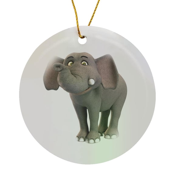 3drose, a Baby Cartoon Elephant Smiling, Circle Porcelain Ornament