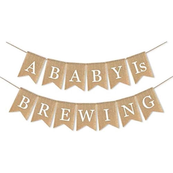 A Baby Is Brewing Burlap Banner, Rustic Jute Pennant Garland for Coffee Themed Baby Shower Gender Reveal Party Nursery Wall Decorations
