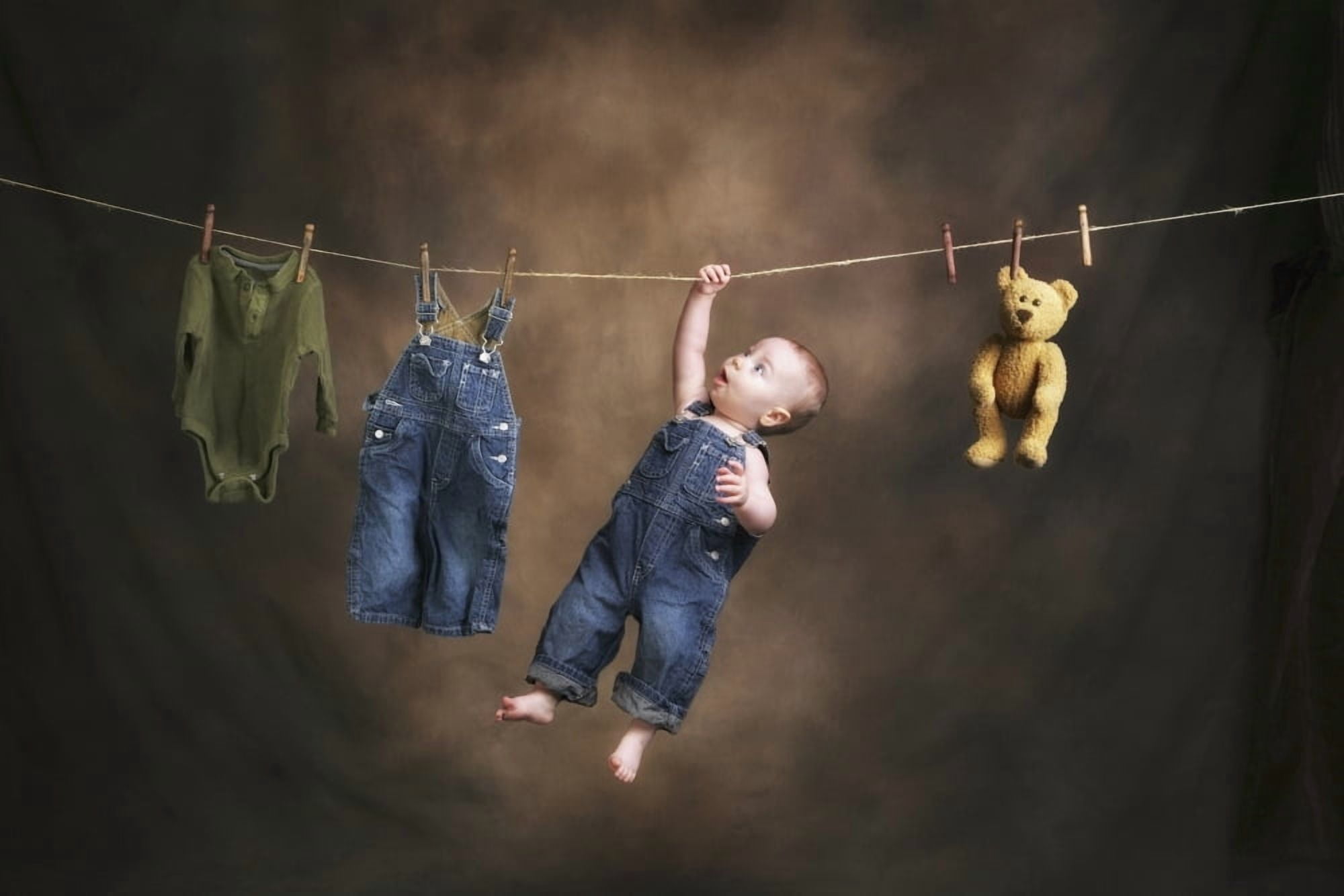 A Baby On The Clothesline Canvas Art - Pete Stec Design Pics (38 x 24)
