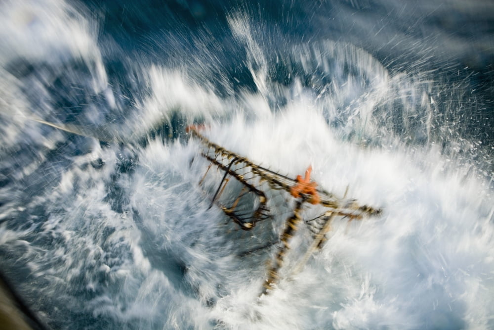 A Baited Pot Crashes Into The Water From Aboard The FV Centurion In Kachemak Bay Alaska Canvas Art - Scott Dickerson Design Pics (17 x 11)