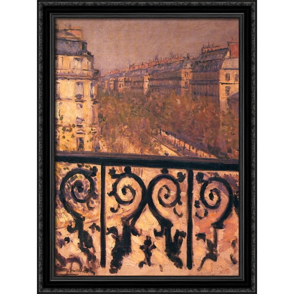 A Balcony in Paris 28x38 Large Black Ornate Wood Framed Canvas Art by Gustave Caillebotte