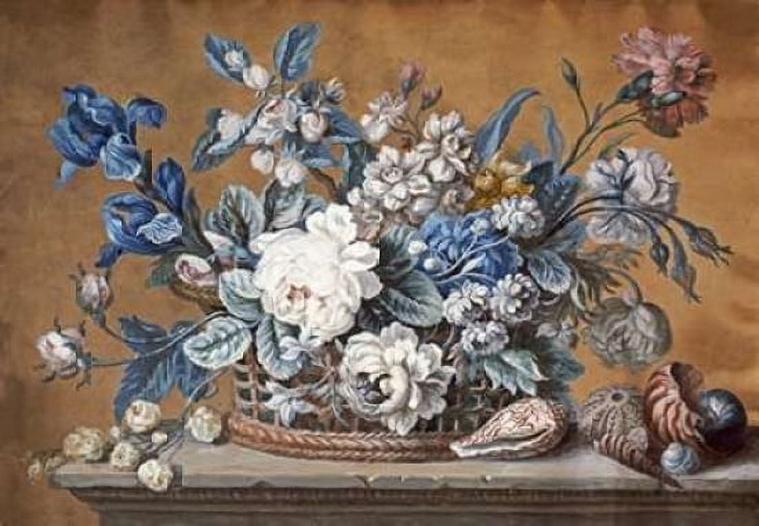 A Basket of Dahlias Delphiniums Canvas Art - Peter Mazell (20 x 28)