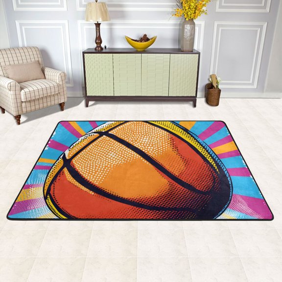 A Basketball Area Rug Washable 72 x 48 Floor Carpet Mat Non Slip for Bedroom Living Room Kids Room Home Decor