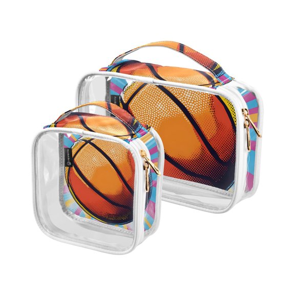 A Basketball Clear Cosmetic Bags with Handles PVC Toiletry Bags Zipper Waterproof Portable for Traveling 2 Pcs