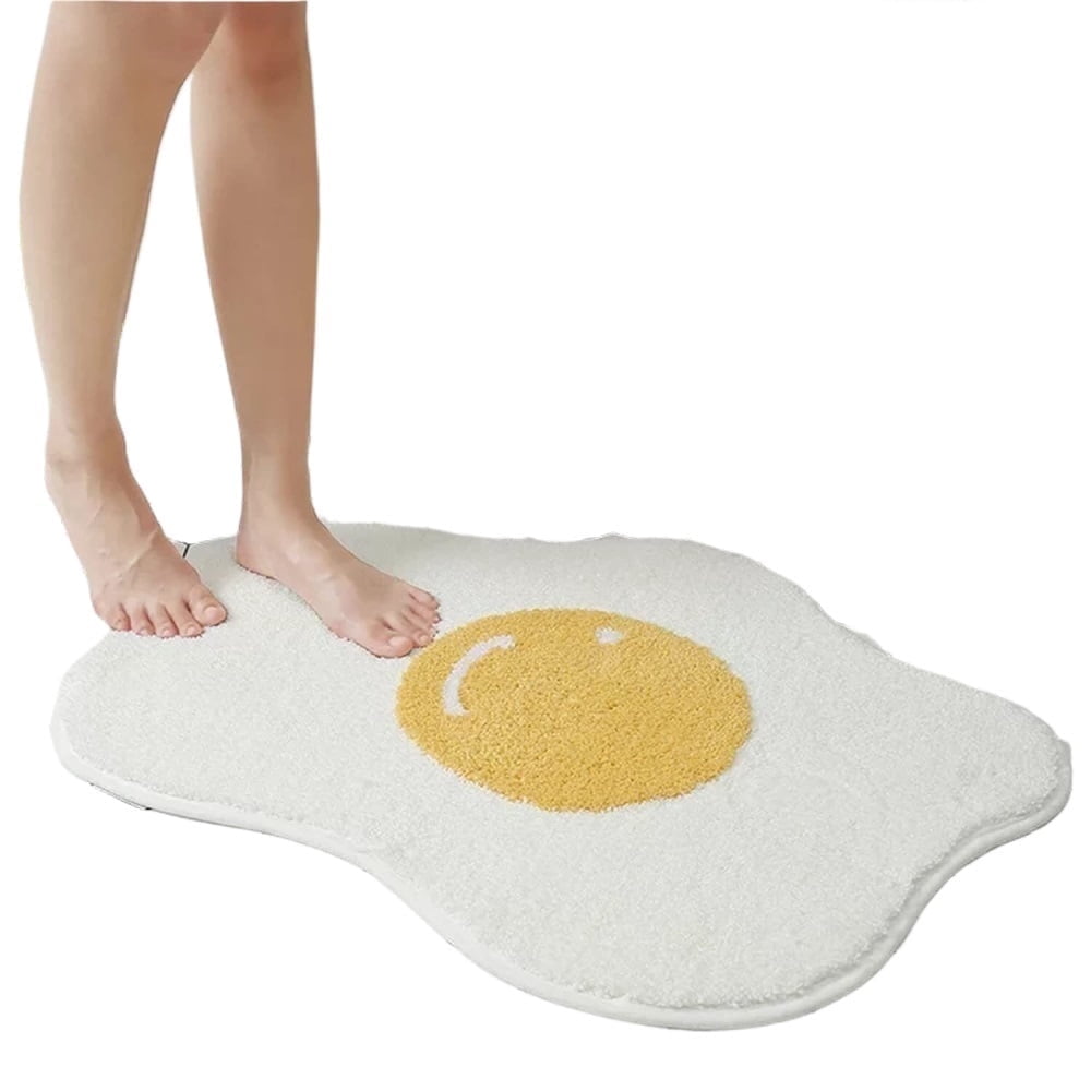 A+ Bath Mat Cute Rug Non Slip for Bathroom, Absorbent, Extra Soft, Adorable Design, 18" x 26", Poached Eggs