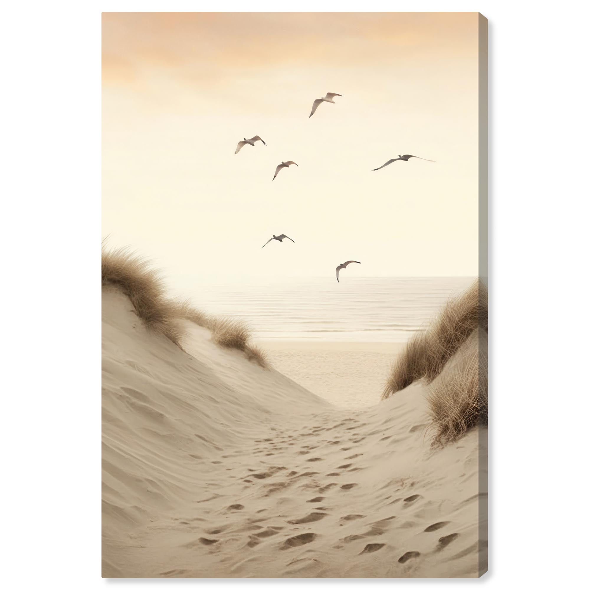 Beach Dunes and Seagulls Beige Canvas Wall Art, 15" x 10"