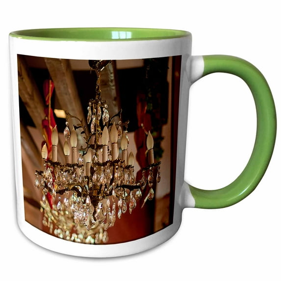 3drose, a Beautiful Chandelier in a Mexican Restaurant with Red Tones and Wood Ceiling Behind, 15oz Two-tone Green Mug
