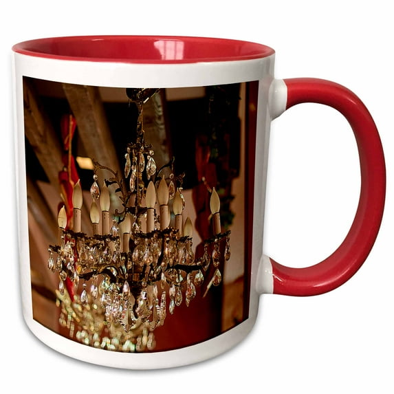 3drose, a Beautiful Chandelier in a Mexican Restaurant with Red Tones and Wood Ceiling Behind, 15oz Two-tone Red Mug