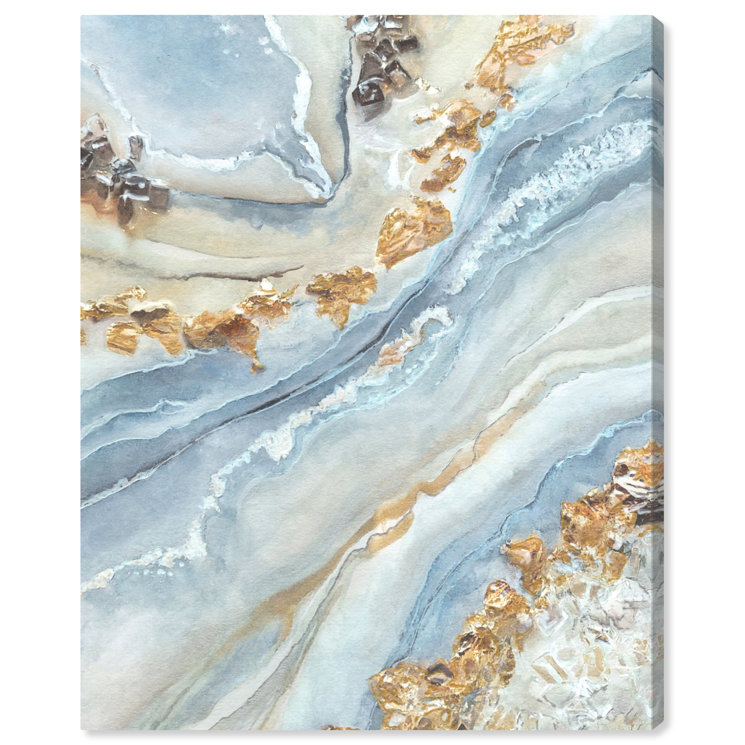 Gallery Wrapped Blue and Gold Abstract Canvas Wall Art, 20" x 24"