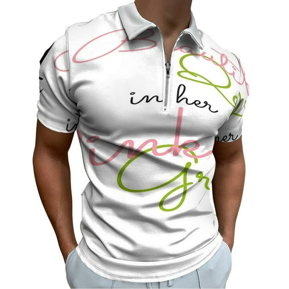 A Beautiful Queen in Her Pink And Green Men Zipper T-shirt Summer Casual Short Sleeve T-shirt Top