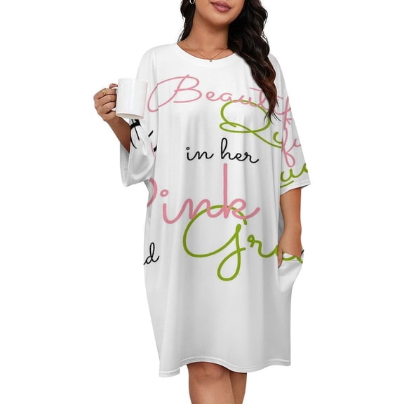 A Beautiful Queen in Her Pink And Green Sleepshirts For Sleeping Travels Loose Sleepdress Pajama Dress Soft Nightdress Sleepwear