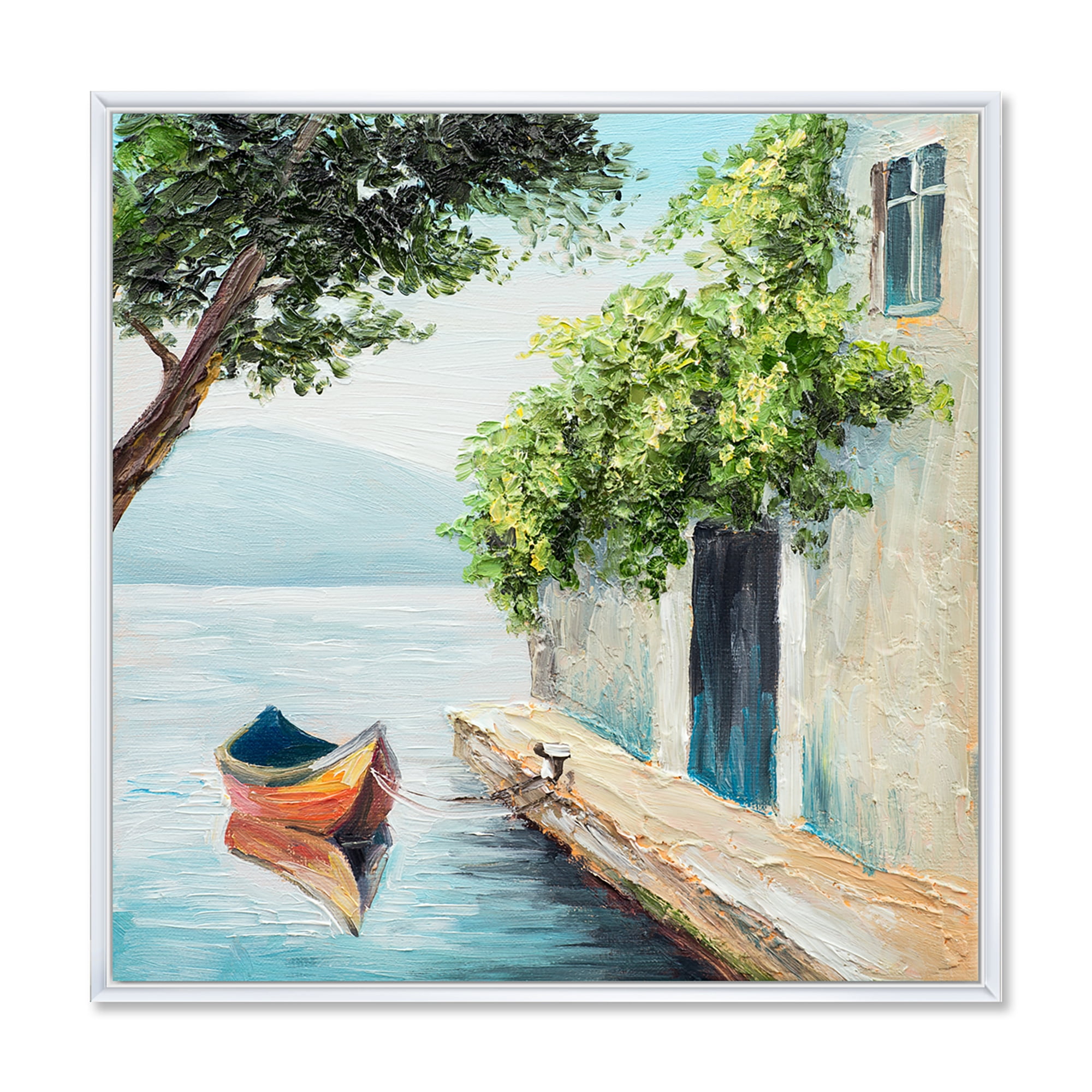 A Beautiful Summer Day With Gondola In Venice 30 in x 30 in Framed Painting Canvas Art Print, by Designart