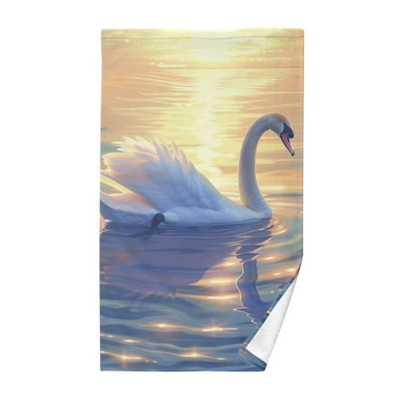 A Beautiful Swan Swimming Cotton Face Towels Absorbent Hand Towel Soft Bathroom Towel for Kitchen Hotel Decoration