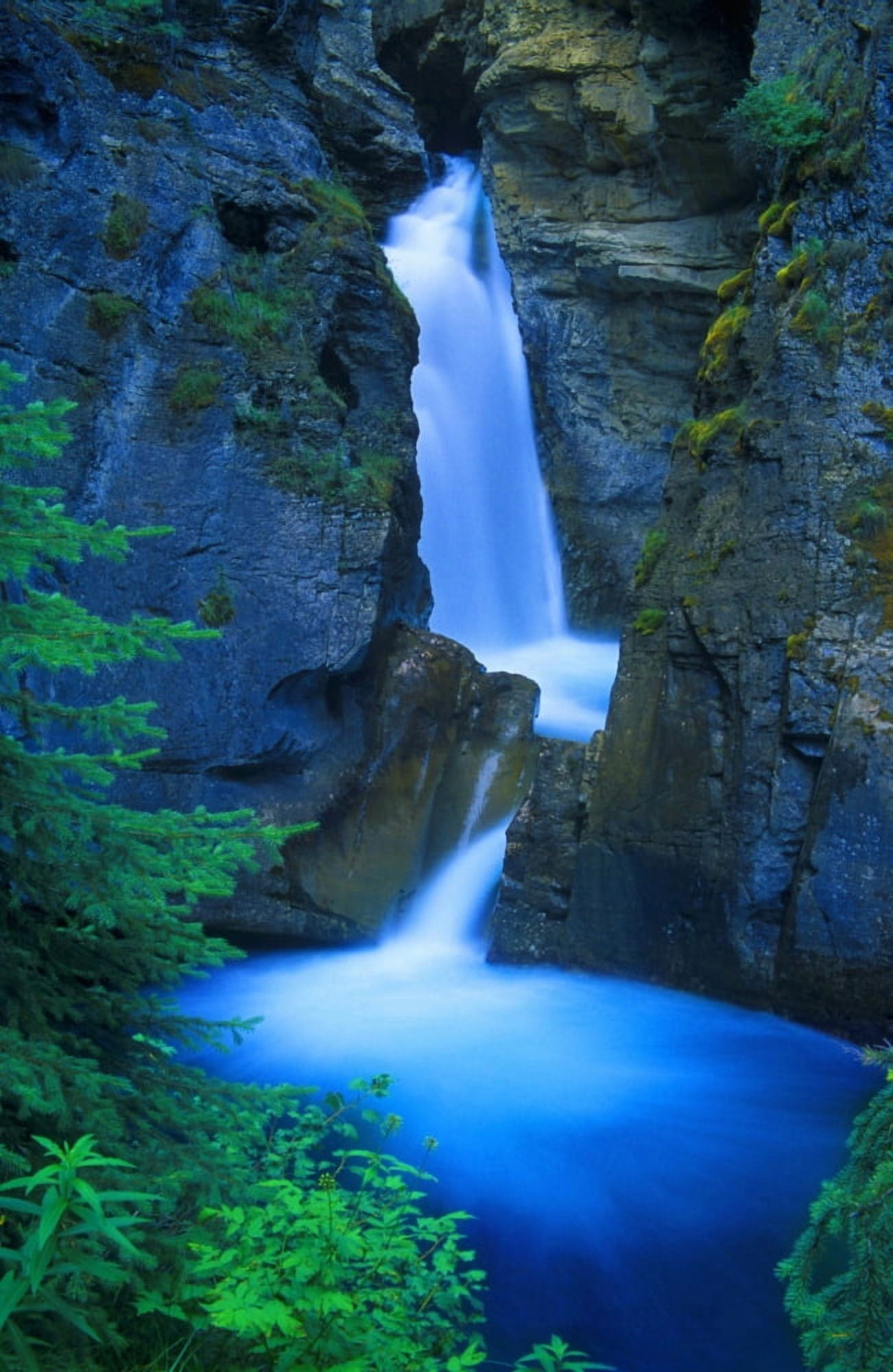 A Beautiful Waterfall Johnston Canyon Banff Alberta Canada Canvas Art - Don Hammond Design Pics (22 x 34)