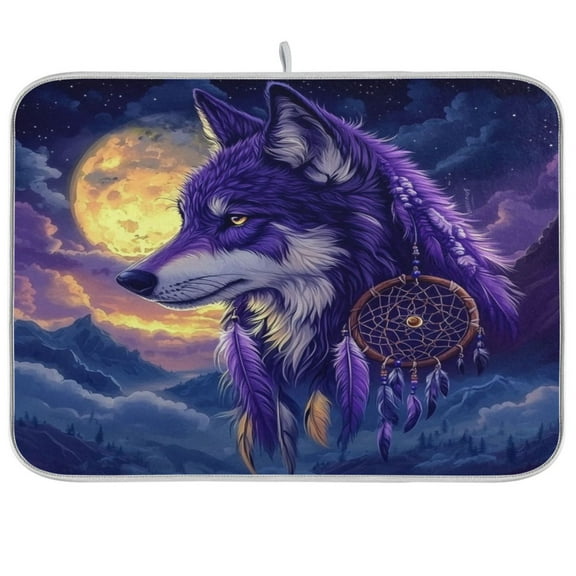 A Beautiful Wolf Dish Drying Mat Kitchen Mats Microfiber Counter Absorbent Dish Pad Drainer Rack