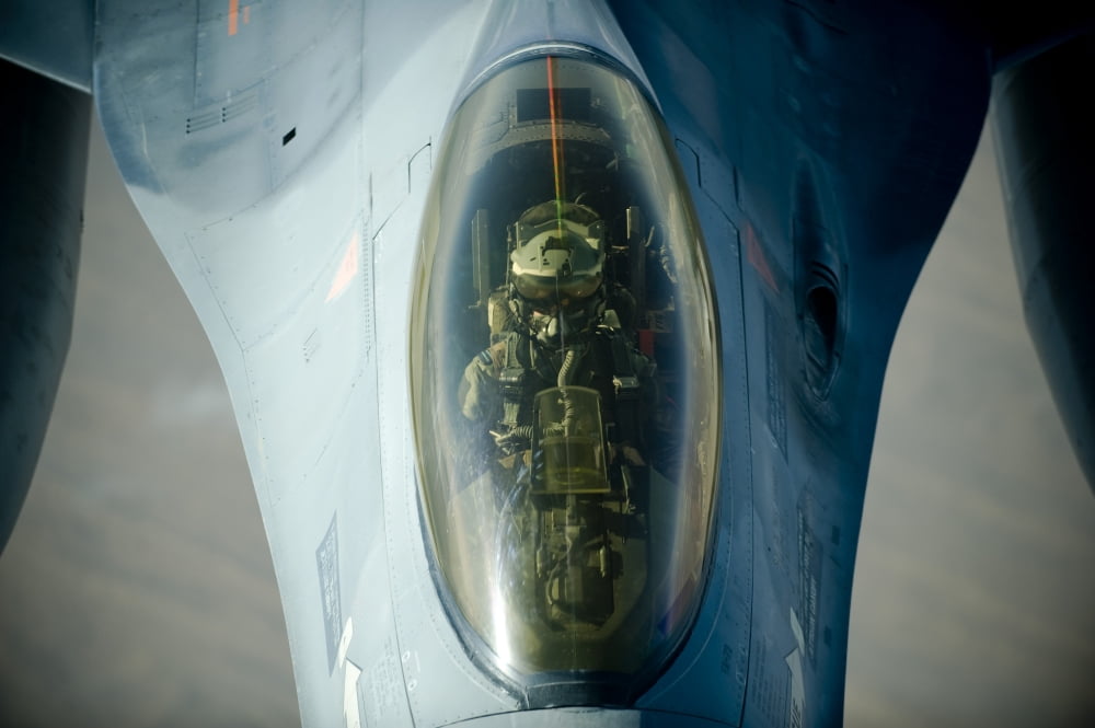 A Belgian Air Component F-16A Falcon receives fuel over Afghanistan Canvas Art - Stocktrek Images (35 x 23)