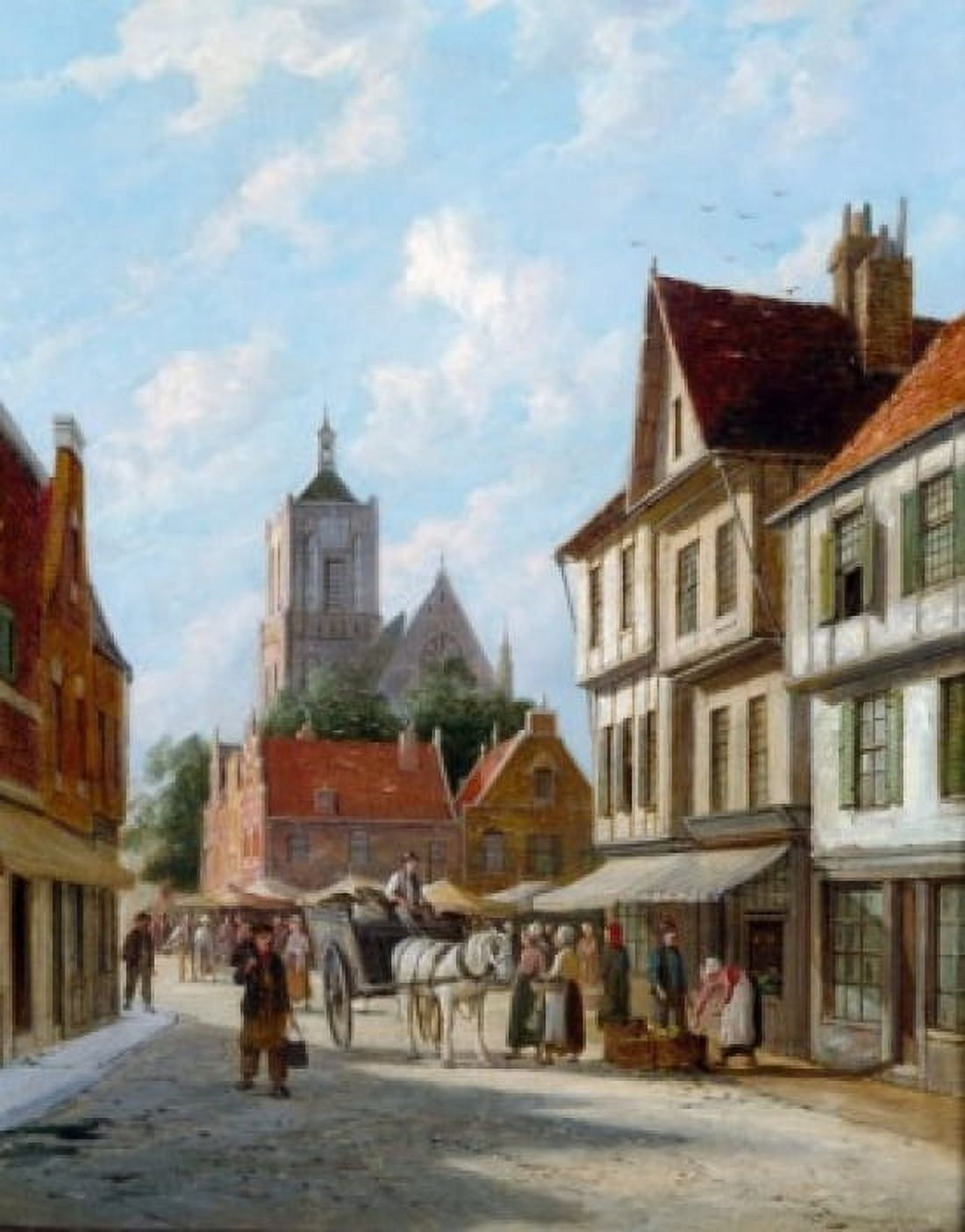 A Belgian Town With Figures by William Raymond Dommersen 19th Century Canvas Art - William Raymond Dommersen (24 x 36)