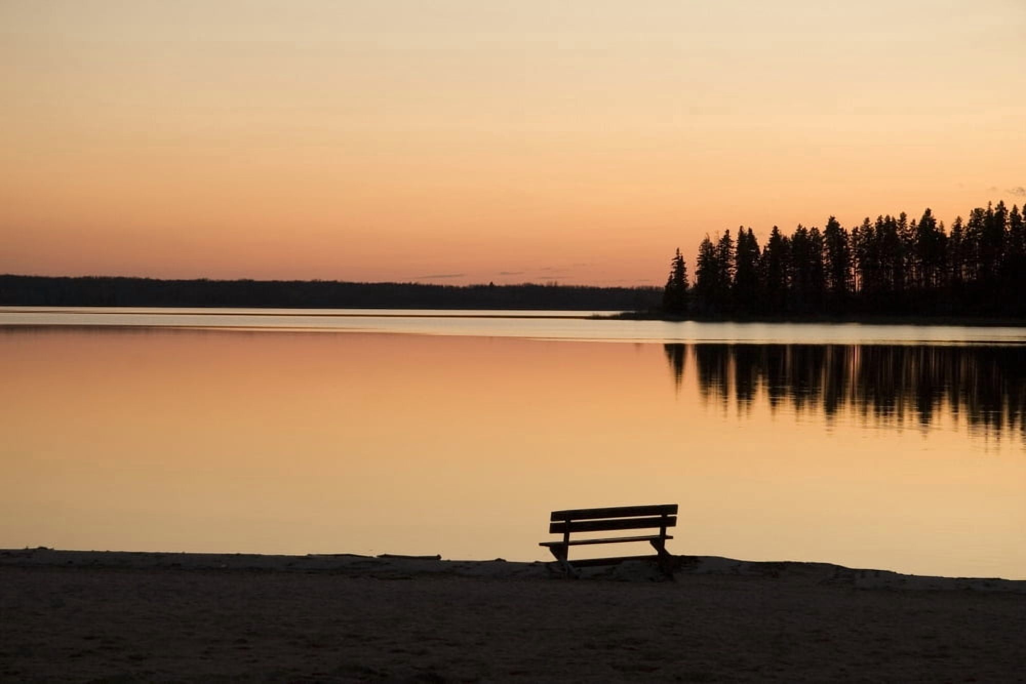 A Bench Silhouetted At Sunset Near The Lake Canvas Art - Eryk Jaegermann  Design Pics (17 x 11)