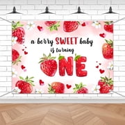 A Berry Sweet Baby Is Turning One Party Decoration Banner Girl 1st Birthday Party Supplies Strawberry Birthday Party Background For Girls 7x5ft