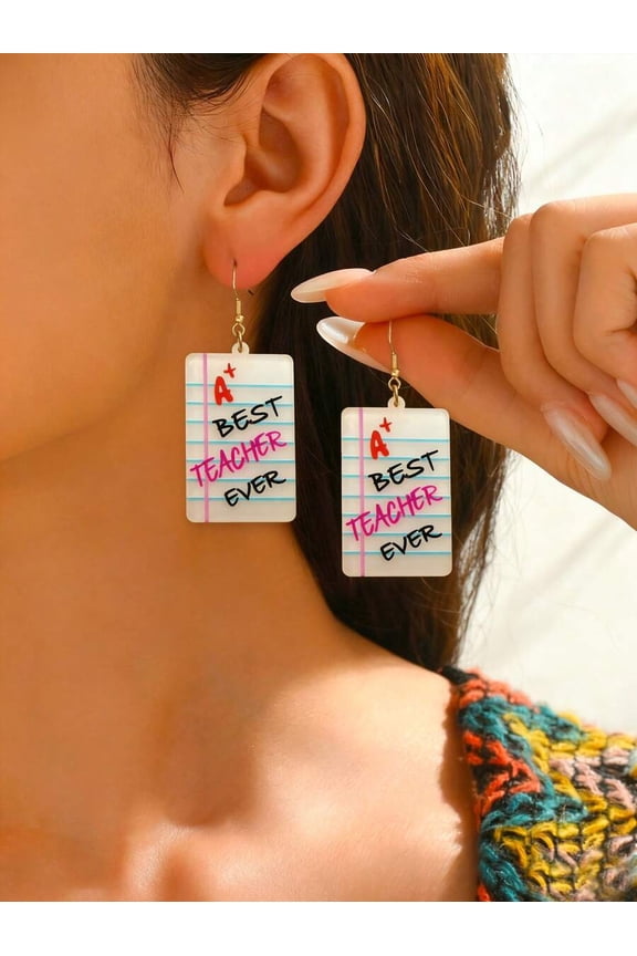 A+ Best Teacher Ever Paper-Note Dangle Earrings Multicolor-2