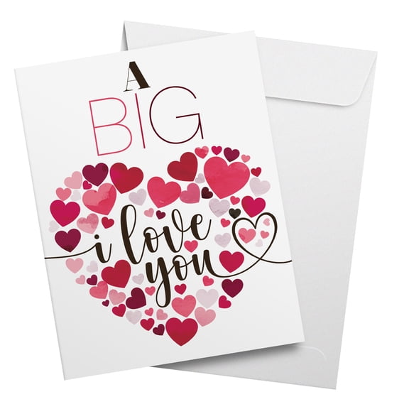 "A Big I Love You" Big Valentine's Day Greeting Cards and Envelopes – 8.5" x 11" Large Jumbo Size Valentines Card, Extra Big Huge Oversized Cards for Husband, Wife, Boyfriend, Girlfriend – 2 per Pack