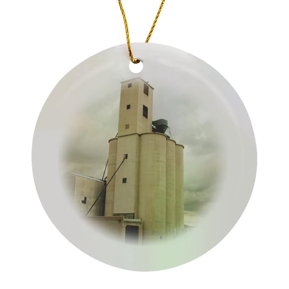 3drose, a Big Truck Next to a Farming Silo in Enterprise Utah, Circle Porcelain Ornament
