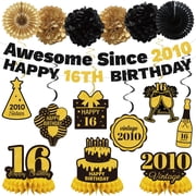 16th Happy Birthday Decorations for Boys Girls, 16th Happy Birthday Banner for Men Women, Vintage 2010 Table Honeycomb Centerpieces Hanging Swirls