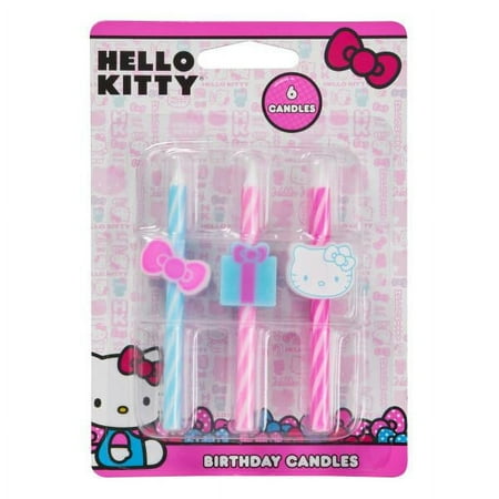 A Birthday Place Hello Kitty Character Birthday Candles, Pink Bow, Blue Present, 6 Count