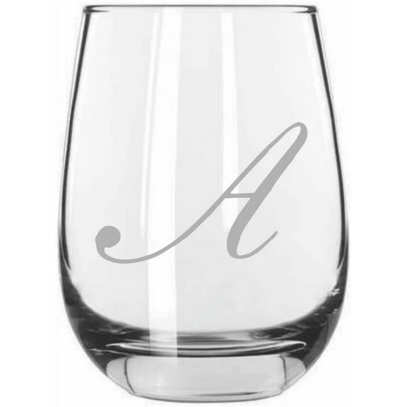 A Bix Script Monogram Etched 15.25oz Libbey Stemless Wine Glass
