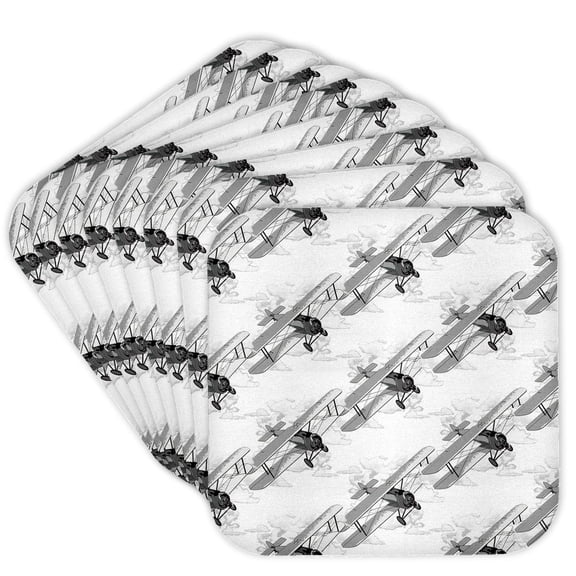 3drose, a Black and White Biplane Aviation Pattern for Aviators., Set of 8 Coasters - Soft