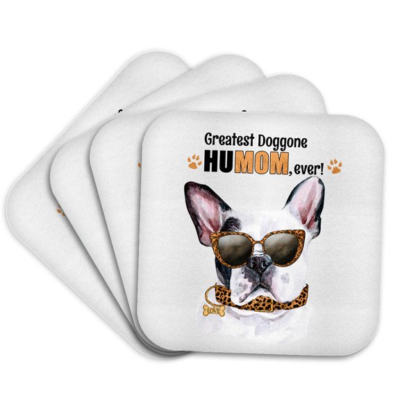 3drose, a Black and White Frenchie Dog Ready for Mom on Mothers Day, Set of 4 Coasters - Soft