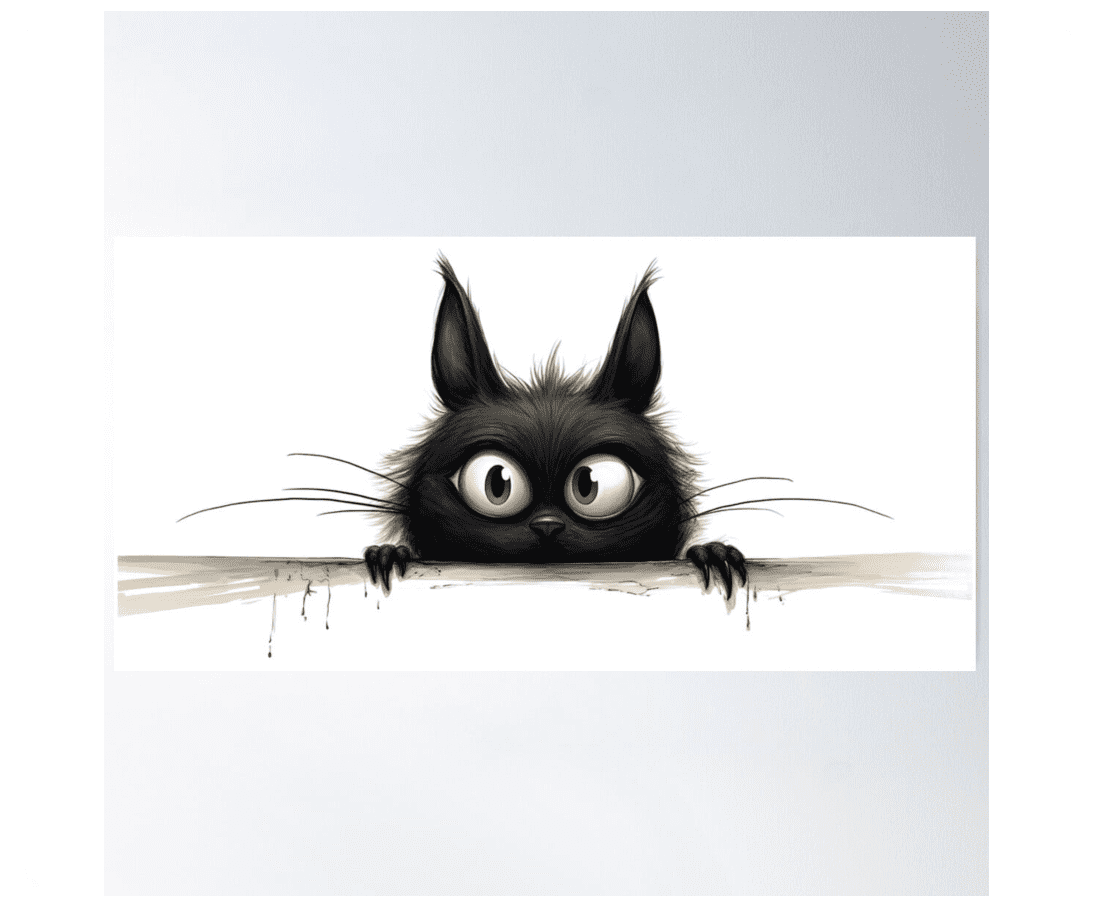 A Black Cat Peeking Over The Edge Poster Wall Art Modern Wall Decor For ...