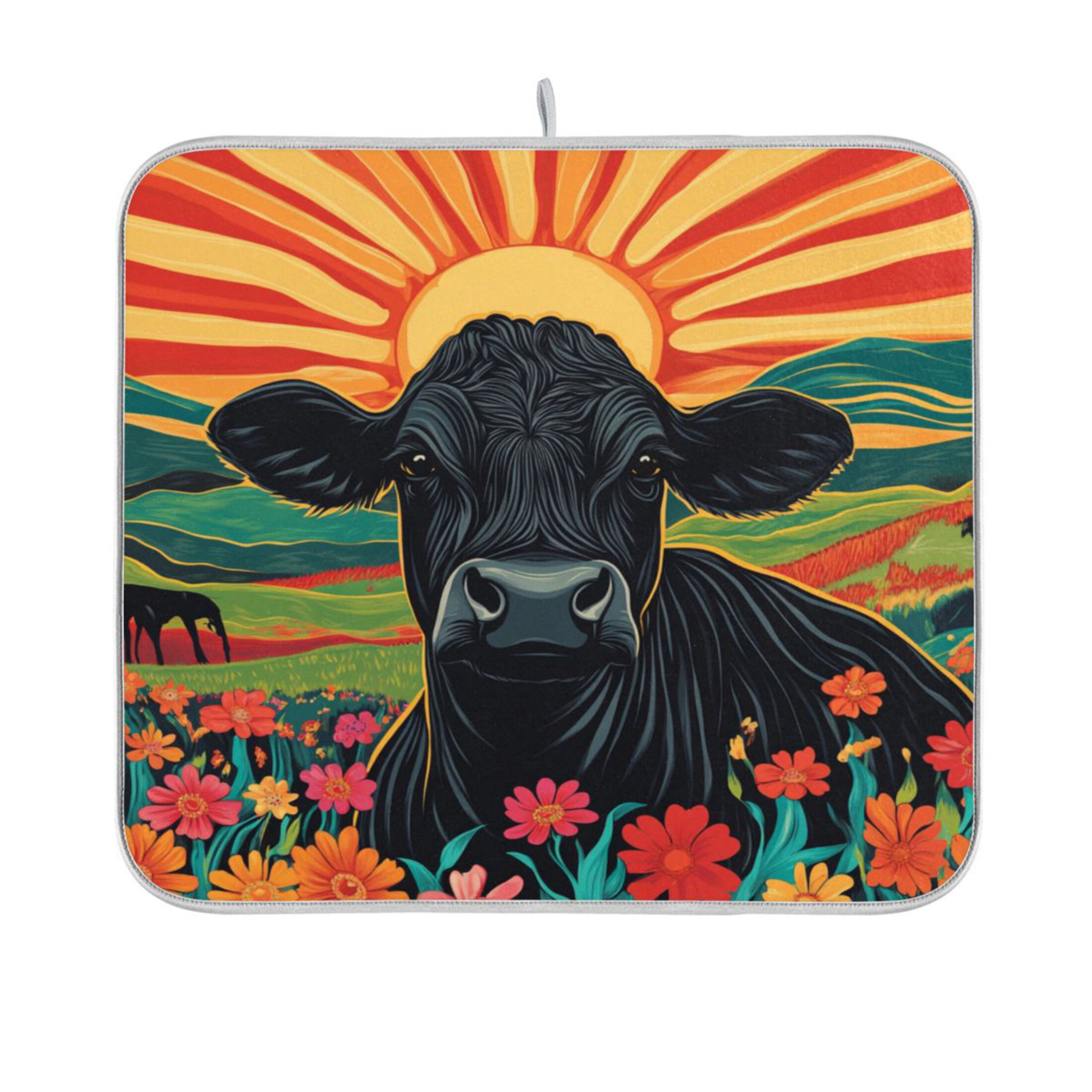 A Black Cow Dish Drying Mat Kitchen Mats Microfiber Counter Absorbent ...