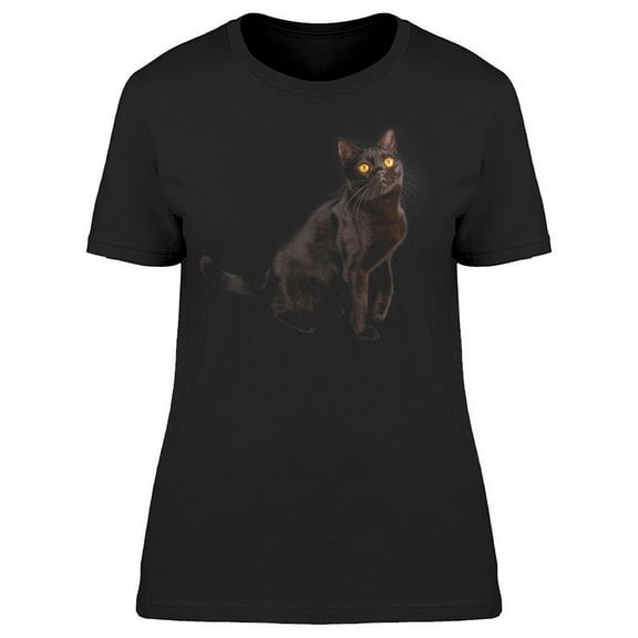 A Black Shorthair Cat Looks Up T-Shirt Women -Image by Shutterstock, Female Medium
