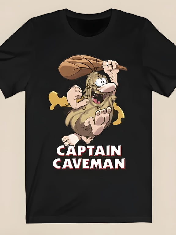 A Black Showcasing A Cartoon Caveman Complete With Wild Hair A Thi Design Graphic T-Shirt, Size S-5XL