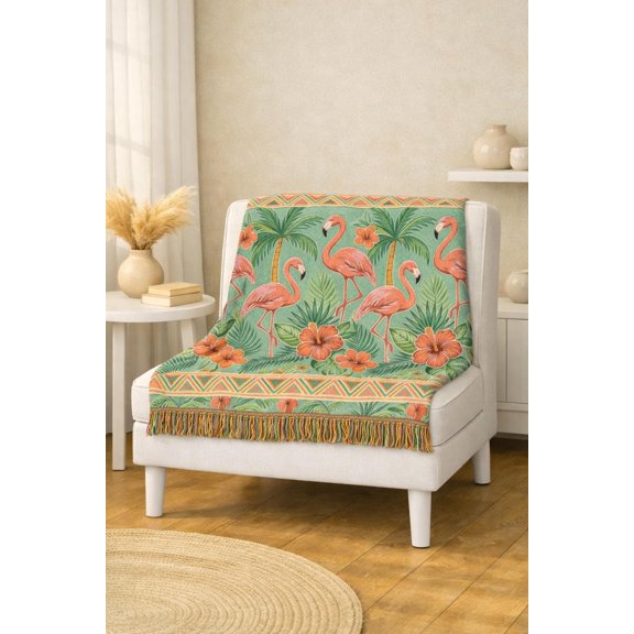 A Blanket In Time Tropical Flamingo Pattern Blanket, 60" x 50"