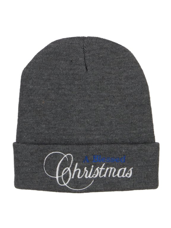 A Blessed Christmas Embroidered Long Beanie - Dk Grey OSFM